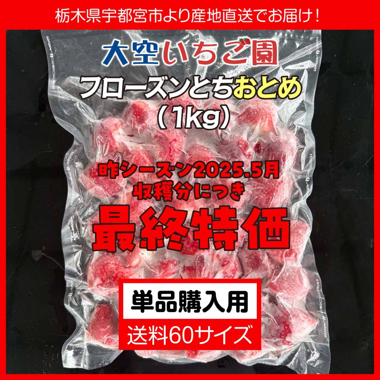 【最終特価】急速冷凍とちおとめ（1kg）単品購入用